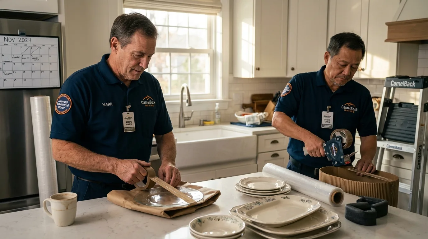 Professional crew packing kitchen dishware in Eyota, MN